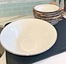 Set of 8 Wallace Fine China Salad Bowls Silver Trim And Large Serving Bowl