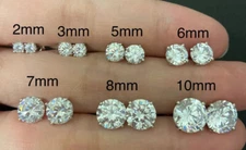 4 Prong men Solitaire Stud Earring Round Cubic Zirconia 925 sterling Silver