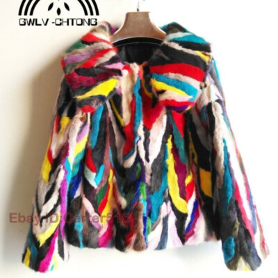 Multiple Color Jackets Women 100% Real Mink Fur Coat Lapel Collar Colorful Multi-color Jacket ...