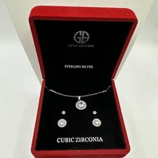 Giani Bernini CZ Halo Necklace & Stud Earrings Set Sterling Silver NIB $50