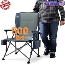 Oversized Heavy Duty Camping Chair High Back 500lbs Support Cup Holder Pocket US