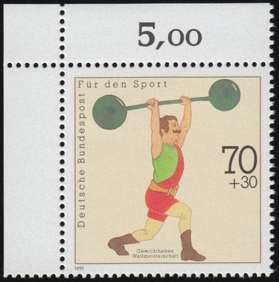 1499 Sporthilfe 70+30 Pf Gewichtheben ** Ecke o.l.