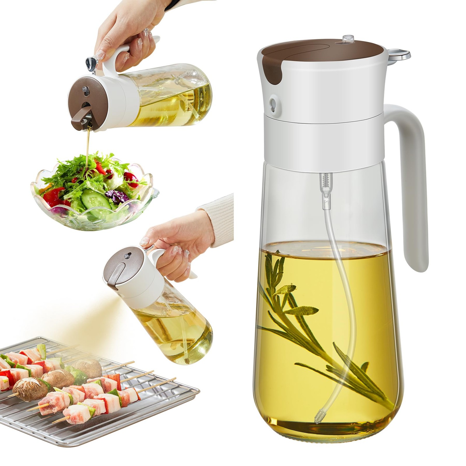 Glass Olive Oil Dispenser & Sprayer 2-in-1 Kitchen Bottle