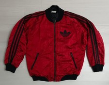 Vintage 80s Adidas Satin Bomber Jacket Red Arch Logo Run DMC Big Trefoil Size M