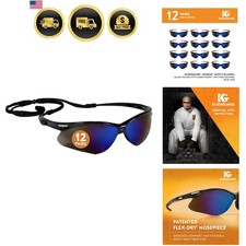 V30 Nemesis Safety Glasses , Blue Lenses with Mirror coating, Black Frame, Un...
