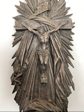 ACQUASANTIERA ANTICA 37 X 14 cm CROCIFISSO GESÙ METALLO 