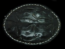 UC07174 VINTAGE 1970s  STAMPED LEATHER  WESTERN  COWBOY DESIGN BELT BUCKLE