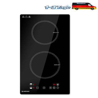 AMZCHEF Induktionskochfeld 2 Platten 3700W Boost Timer LED Touch
