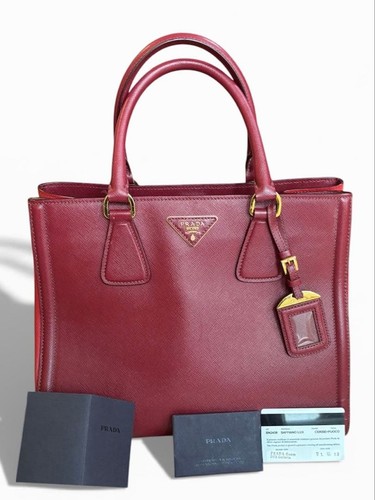 PRADA Saffiano BN2438 Leather Tote Bag Bordeaux Red Bi-Color Authentic Women's