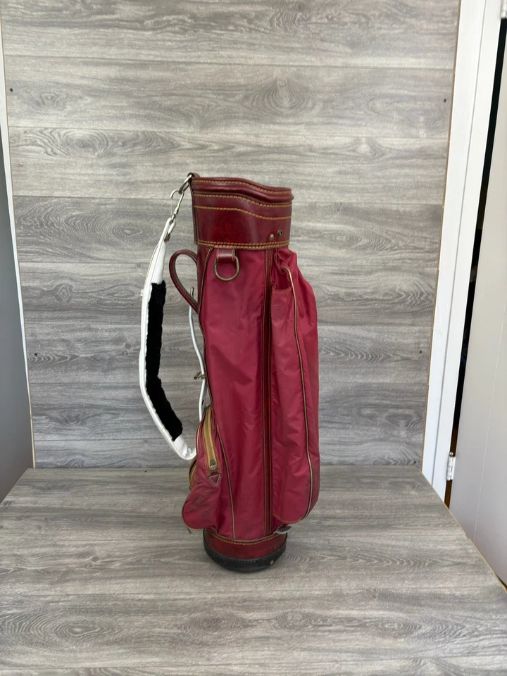 Bolsa de golfe de couro vintage Titleist divisória de 3 vias bolsa de transporte leve! Vermelho e branco - Imagem 3 de 4