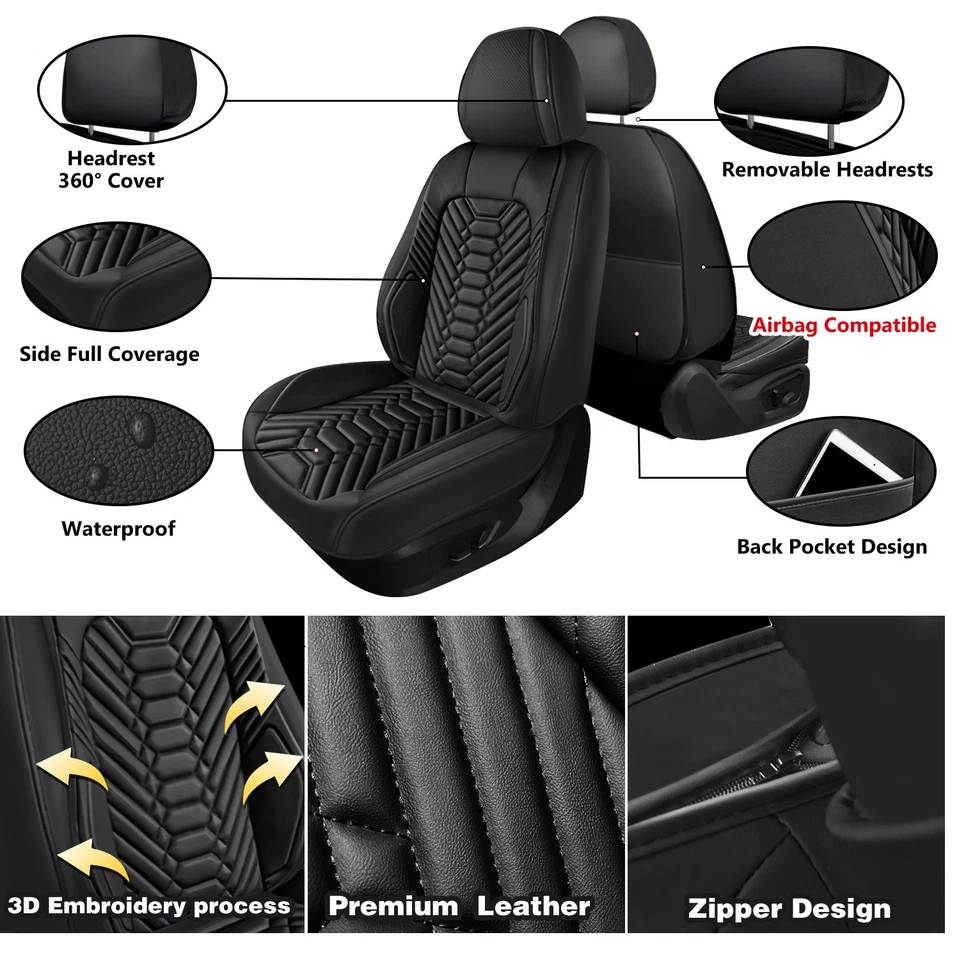 For Acura TLX RDX MDX ILX TSX ZDX Car Seat Cover Leather Front Rear: 5-Seat - Image 2 of 4
