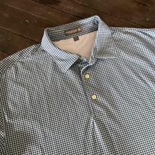 Peter Millar Summer Comfort Polo Shirt Mens XL Blue Green Gingham Golf Stretch