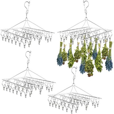 4 Pcs Hanging Herb Drying Rack for Stainless Steel with 30 Hooks Flower Fresh
