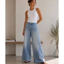 Pistola Charlie Wide Leg Jeans Women 28 Light Blue Raw Hem Faded High Rise