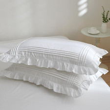 Ruffled Pillow Shams Queen Size Set of 2, 100 Cotton White Ruffle Pillow Cases