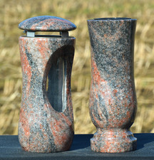 Grablaterne Vase Grablicht Grabschmuck Grablampe aus Granit Himalaya