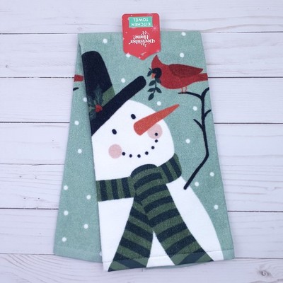 Kitchen Towel Bird Watching Snowman Cardinal Winter Velvet Terry Cloth