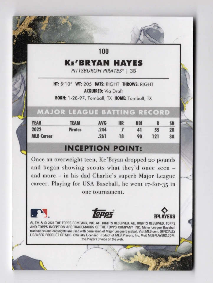 Ke’Bryan Hayes 2023 Topps Inception Baseball #100 Pittsburgh Pirates - Image 2 of 2