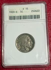 ANACS  F15  1920 S  BUFFALO NICKEL COIN-LAMINATION ERROR ON INDIAN'S CHEEK-JAN99