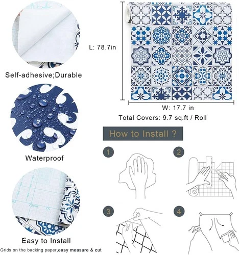 Blaue Tapete glänzend Oberfläche verdicken wasserfest Kontaktpapier Deko - Bild 4 von 4