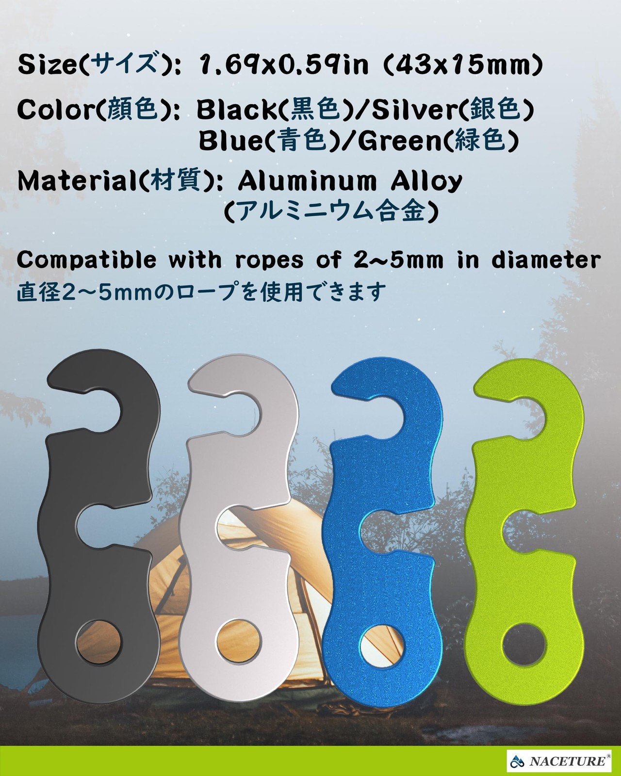 Rope Tensioner Aluminum Alloy Camping Tent Guyline Cord Adjuster Camping Of Gear