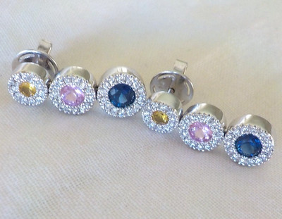 14K Weißgold Triple Halo Saphir Diamant Ohrringe - 5,50 gm, 0,80 Zoll, 1,28 ct