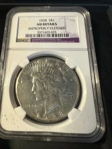 1928 PEACE DOLLAR $1 AU DETAILS IMPROPERLY CLEANED NGC