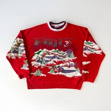 Nut Cracker Vintage 1992 Santa Ski Lift 3D Puffy Christmas Sweatshirt L/XL USA