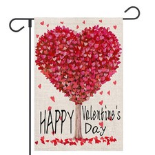 Valentines Day Garden Flag 12x18 Inc Double Sided Happy Love Hearts Tree Outside