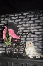 Antique Vintage Heavy Dolls Pram Push  Along, Baby Carriage