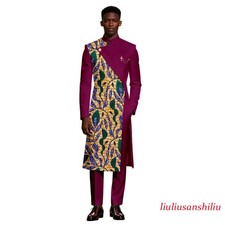 African Suits for Men Dashiki Printed Long Jacket and Pants 2 Piece Set African
