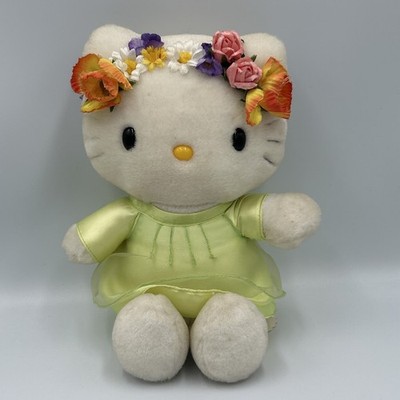 Sanrio Smiles HELLO KITTY 10'' PLUSH Green Dress SPRING FLOWER CROWN 2000 Y2K