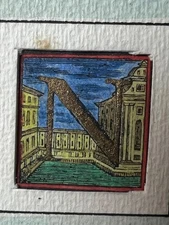Antique Original Art Hand Colored Print Italian Italy Etching Letter N Alphabet