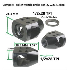 Steel Compact Tanker 1/2x28 TPI Thread Muzzle Brake For .22 .223 5.56 5.7x28
