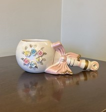 VTG 1950s Napco Ceramic Baby Nursery Planter Rattle Pink Bow JAPAN 607PP