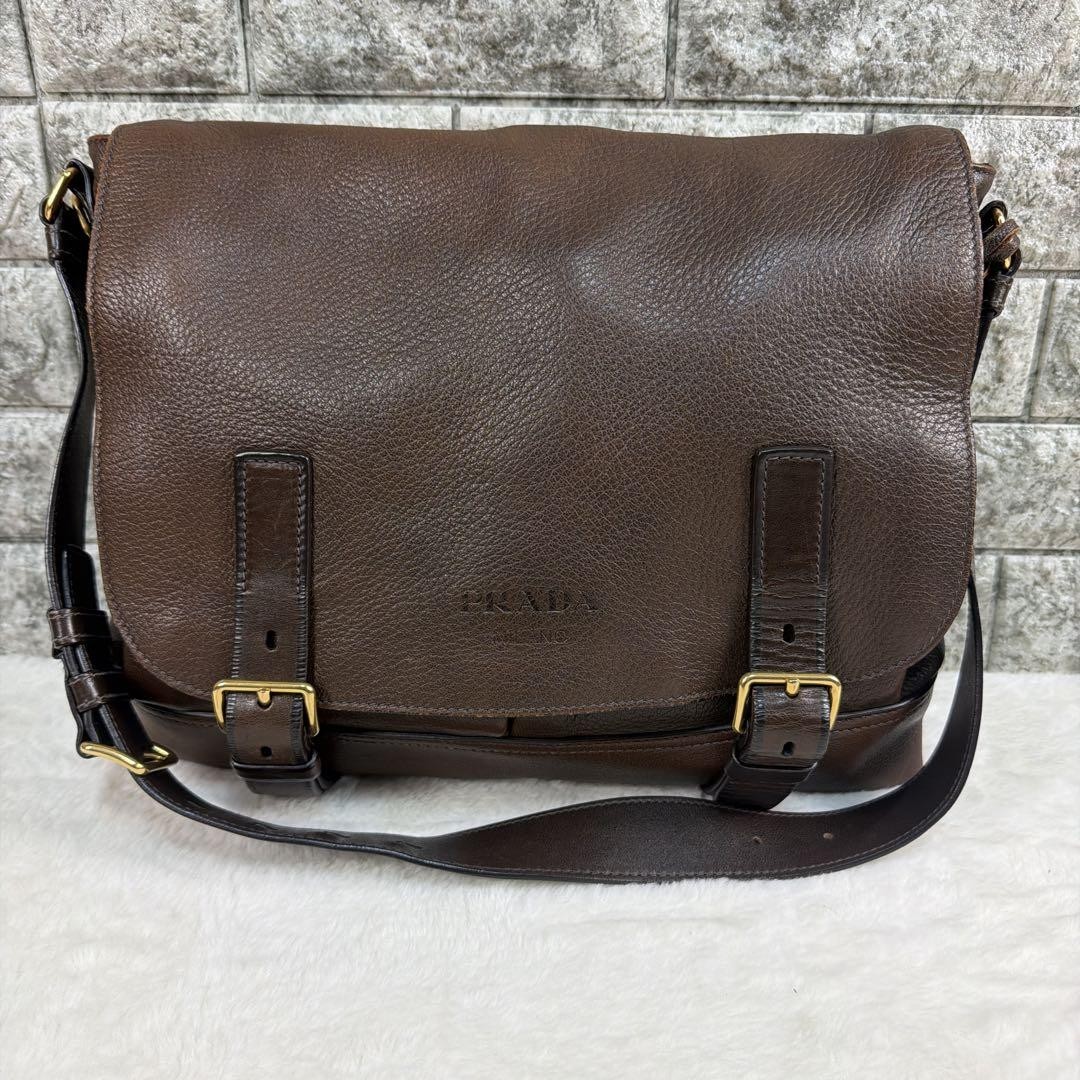 PRADA Messenger Bag Deer Skin Leather Brown Genuine Deer Leather Shoulder Bag thumbnail 10