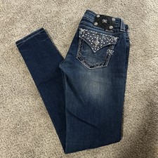 Miss Me Skinny Jeans Embellished Flap Pockets Dark Wash Denim Women's Size 26
