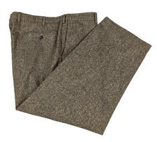 ST CROIX Donegal Tweed Wool Flat Front Pants Sz 42 Tan Brown Italy