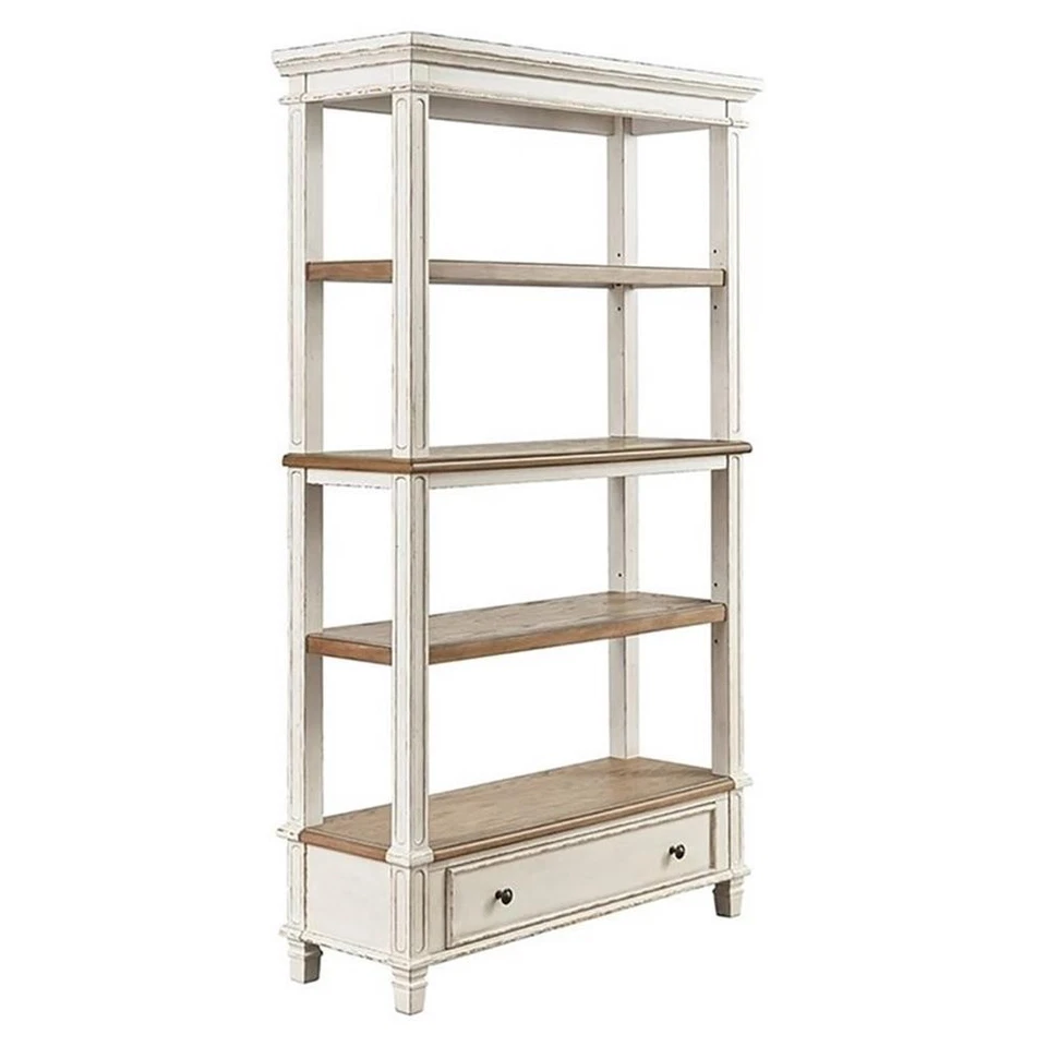 Signature Design by Ashley Realyn 4 Shelf Bookcase in Antique White and Brown - Image 3 of 4