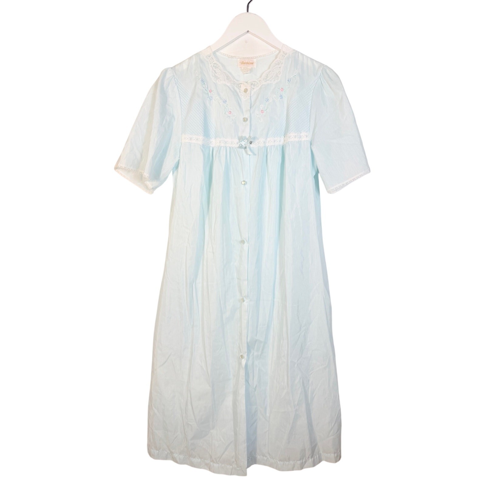 Camisón vintage Barbizon azul claro casa bata encaje bordado cottagecore S