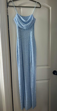Blue Long Beaded Cowl Neck Gown/prom dress Size S