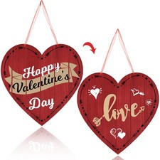 Valentine's Day Double Sided Heart Wooden Sign Decoration Heart Shape Wall Plaqu