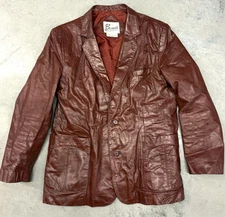Vtg 70’s Men’s Leather Jacket Blazer Brown Berman’s Saturday Night Fever Western