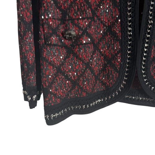 Misook Crochet Chain Trim Mini Sequin Knit Jacket Crimson Red Black Size Medium - Picture 8 of 13