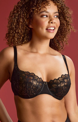 Panache Allure Lace Low Cut Bra  (Size US 30G) Black