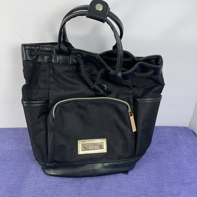 Versace Parfums Black Nylon Drawstring Backpack Tote Bag Gold Tone Hardware