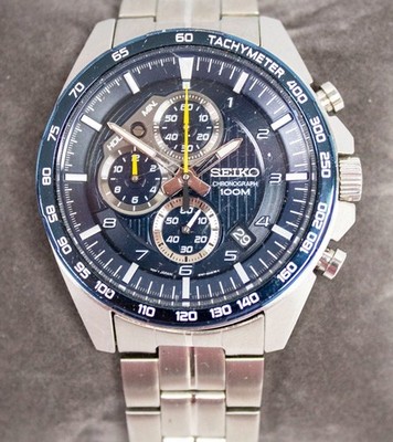 Seiko Essentials SSB321 44mm SS/Blue Dial Men's Chronograph  Watch W/ Tachymeter