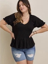 Torrid 5 NWT Cotton Modal Slub Smocked Short Sleeve Babydoll Top Shirt 5x 28w