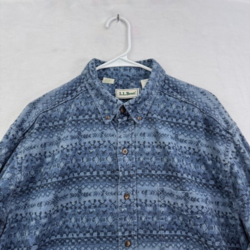 Vintage LL Bean Chamois Shirt Mens XL Tall Blue Flannel Outdoor Aztec Button Up - Picture 2 of 9