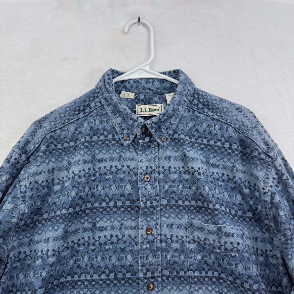 Vintage LL Bean Chamois Shirt Mens XL Tall Blue Flannel Outdoor Aztec Button Up - Image 2 of 4